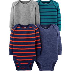 imageSimple Joys by Carters Baby 4Pack LongSleeve Thermal BodysuitBlue HeatherGrey HeatherStripe