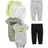 imageSimple Joys by Carters Baby Boys 6Piece Bodysuits Short and Long Sleeve and Pants SetMulticolorDinosaurRhinoStripeText Print