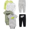 imageSimple Joys by Carters Baby Boys 6Piece Bodysuits Short and Long Sleeve and Pants SetMulticolorDinosaurRhinoStripeText Print