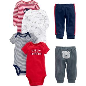 imageSimple Joys by Carters Baby Boys 6Piece Bodysuits Short and Long Sleeve and Pants SetMulticolorBearDogsStripeText Print