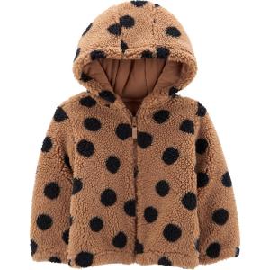 imageSimple Joys by Carters Girls Hooded Sherpa JacketBlack Brown Polka Dot