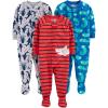 imageSimple Joys by Carters Toddlers and Baby Boys LooseFit Polyester Jersey Footed Pajamas Pack of 3Blue ChameleonGrey SharkRed Stripe