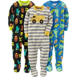 imageSimple Joys by Carters babyboys 3pack Snug Fit Footed Cotton PajamasBlack MonsterBlue DinosaurGrey Stripe