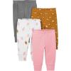 imageSimple Joys by Carters Baby Girls 4Pack PantsBrown FloralGrey HeatherLight Grey StrawberryPink Heather