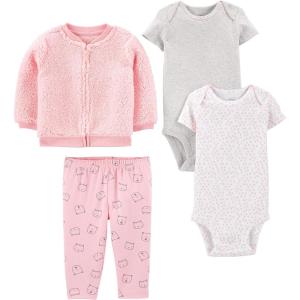 imageSimple Joys by Carters Baby Girls 4Piece Jacket Pant and Bodysuit SetGreyPinkWhite HeartsCat