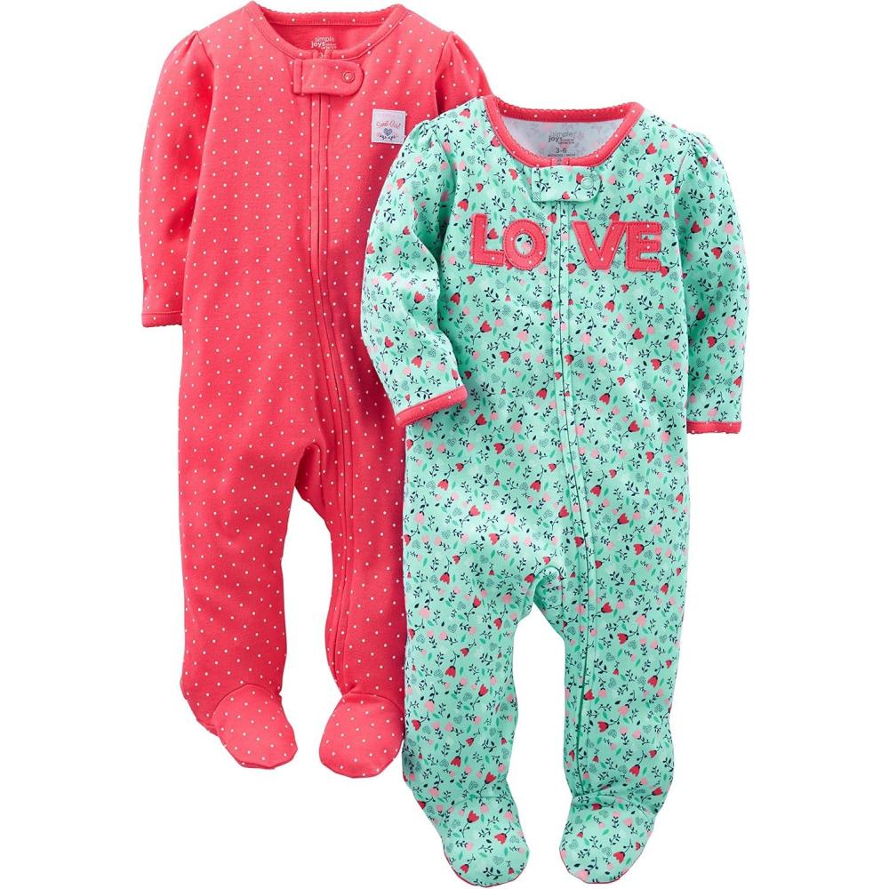 imageSimple Joys by Carters Baby Girls Cotton and Fleece Footed Sleep and Play Pack of 2