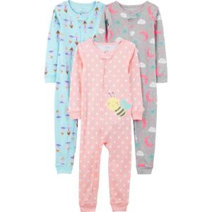 imageSimple Joys by Carters Kids 3Pack Snug Fit Footless Cotton PajamasBallerinaMoonBee