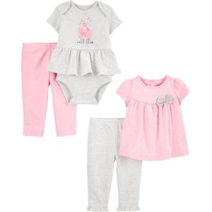 imageSimple Joys by Carters Baby Girls 4Piece BodysuitGrey Heather LlamaPink Polka Dot