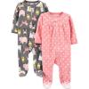 imageSimple Joys by Carters Baby Girls Cotton and Fleece Footed Sleep and Play Pack of 2Charcoal Forest AnimalsLight Pink Dots