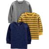 imageSimple Joys by Carters Boys 3Pack Thermal Long Sleeve ShirtsGreyNavy HeatherYellow Stripe