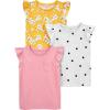 imageSimple Joys by Carters Girls ShortSleeve Shirts and Tops Pack of 3Grey Polka DotPinkYellow Flowers