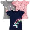 imageSimple Joys by Carters Girls ShortSleeve Shirts and Tops Pack of 3Grey RainbowLight Orange Mixed PrintNavy Unicorn