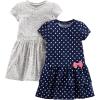 imageSimple Joys by Carters Girls ShortSleeve and Sleeveless Dress Sets Pack of 2Grey KittenNavy Dots