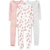 imageSimple Joys by Carters Kids 3Pack Snug Fit Footless Cotton PajamasGrey FloralPink StripeWhite Strawberry