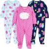 imageSimple Joys by Carters girls LooseFit Flame Resistant Fleece Footed PajamasBlue ElephantNavy MonsterPink Dots