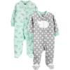 imageSimple Joys by Carters unisexbaby 2pack Neutral Fleece Footed Sleep and PlayGrey StarsMint Green Elephant