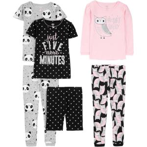 imageSimple Joys by Carters Babies Toddlers and Girls 6Piece SnugFit Cotton Pajama Set Pack of 3Black DotsGrey PandaPink Owl