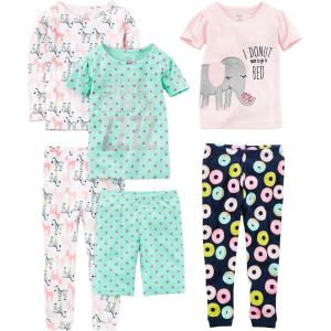 imageSimple Joys by Carters Babies Toddlers and Girls 6Piece SnugFit Cotton Pajama Set Pack of 3Green DotsNavy DonutPink ElephantWhite Zebra