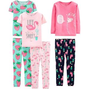 imageSimple Joys by Carters Babies Toddlers and Girls 6Piece SnugFit Cotton Pajama Set Pack of 3Green StrawberriesNavyPink FlamingoRose Llama Print