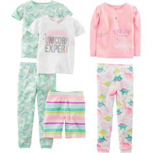imageSimple Joys by Carters Babies Toddlers and Girls 6Piece SnugFit Cotton Pajama Set Pack of 3Mint Green RainbowPinkWhite DinosaurStripeUnicorn