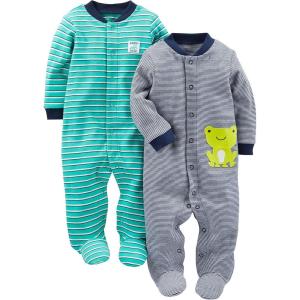imageSimple Joys by Carters Baby Boys 2Way Zip Thermal Footed Sleep and Play Pack of 2Navy StripeTurquoise Blue Stripe