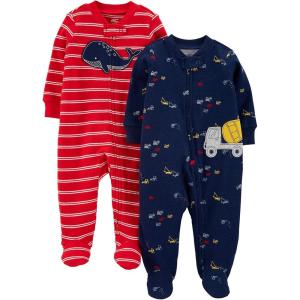 imageSimple Joys by Carters Baby Boys 2Way Zip Thermal Footed Sleep and Play Pack of 2Navy TrucksRed Whale