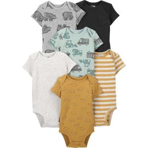 imageSimple Joys by Carters Baby Boys 6Pack ShortSleeve BodysuitBearConstructionRhinoStripe