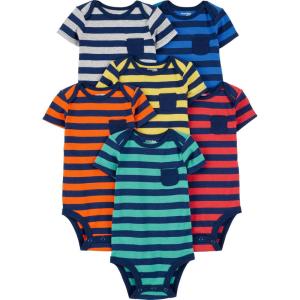 imageSimple Joys by Carters Baby Boys 6Pack ShortSleeve BodysuitColor BlockRugby Stripe