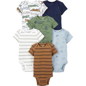 imageSimple Joys by Carters Baby Boys 6Pack ShortSleeve BodysuitMulticolorAlligatorForest AnimalsStripe