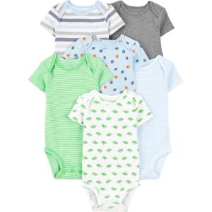 imageSimple Joys by Carters Baby Boys 6Pack ShortSleeve BodysuitMulticolorDinosaurSportsStripe