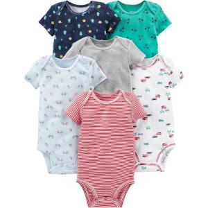 imageSimple Joys by Carters Baby Boys 6Pack ShortSleeve BodysuitMulticolorDogsStripeTrucks