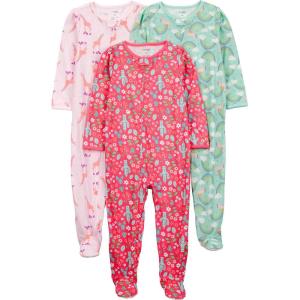 imageSimple Joys by Carters Baby and Toddler Girls 3 Pack Loose Fit Polyester Jersey Footed PajamasCactusGiraffeRainbow