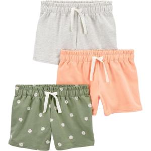 imageSimple Joys by Carters Girls 3Pack Knit ShortsGreen FloralLight Grey HeatherPink Kid