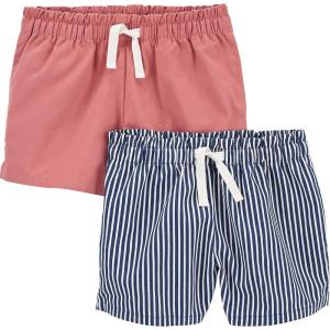 imageSimple Joys by Carters Girls Knit Shorts Pack of 2Coral PinkNavy Stripe