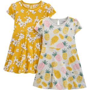 imageSimple Joys by Carters Girls ShortSleeve and Sleeveless Dress Sets Pack of 2Grey PineappleMustard Yellow Flowers