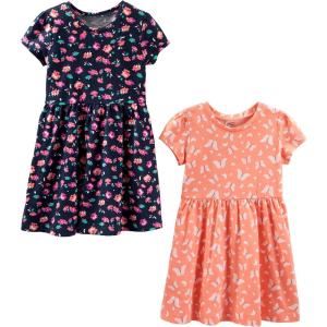 imageSimple Joys by Carters Girls ShortSleeve and Sleeveless Dress Sets Pack of 2Navy FloralPeach Butterfly Print