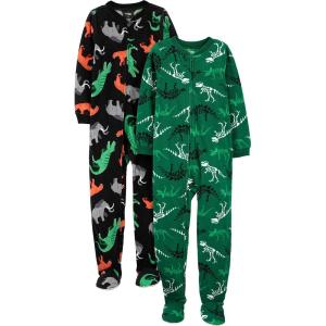 imageSimple Joys by Carters Kids Loosefit Flame Resistant Fleece Footed PajamasBlack Forest AnimalsDark Green Dinosaur