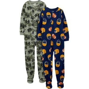 imageSimple Joys by Carters Kids Loosefit Flame Resistant Fleece Footed PajamasGreen Monster TrucksNavy Football