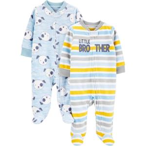 imageSimple Joys by Carters babyboys 2pack Fleece Footed Sleep and PlayBaby and Toddler SleepersLight Blue DogsWhite Stripe