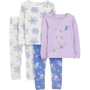 imageSimple Joys by Carters babygirls 4piece Pajama Set Cotton Top ampamp Fleece BottomBlue
