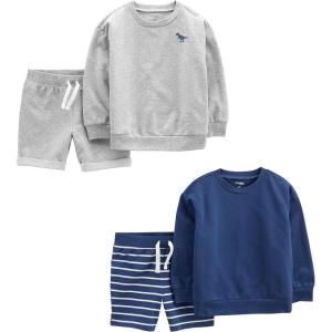 imageSimple Joys by Carters boys 4piece French Terry Longsleeve Shirts and Shorts Playwear SetGreyNavyDinosaurStripe