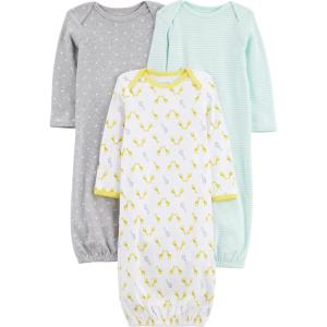 imageSimple Joys by Carters unisexbaby 3pack Neutral Cotton Sleeper GownGreyGreenYellow