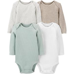 imageSimple Joys by Carters unisexbaby 4pack Longsleeve BodysuitGreyLight BrownMint GreenWhite