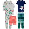 imageSimple Joys by Carters Babies Toddlers and Girls 6Piece SnugFit Cotton Pajama Set Pack of 3Green StripeGrey TrucksNavy ElephantOrange Stripe