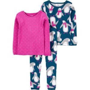 imageSimple Joys by Carters Baby 3Piece Snugfit Cotton Holiday Pajama Set Navy PenguinPink DotNavy PenguinPink Dots