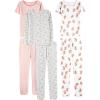 imageSimple Joys by Carters girls 6piece Snug Fit Cotton Pajama SetGrey FloralPink StripeWhite Strawberry