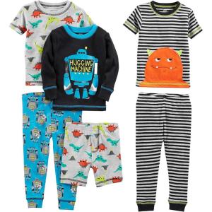 imageSimple Joys by Carters girls 6piece Snug Fit Cotton Pajama SetDinosaurMonsterRobotStripe