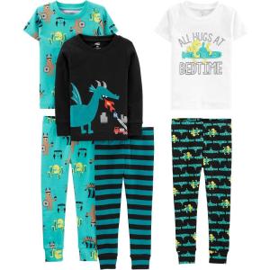 imageSimple Joys by Carters girls 6piece Snug Fit Cotton Pajama SetMulticolorBearDragonOctopusStripe