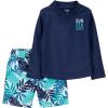 imageSimple Joys by Carters BabyBoys Swimsuit Trunk and Rashguard SetNavy White Tropical