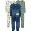 imageSimple Joys by Carters babyboys 3pack Snug Fit Footless Cotton PajamasBlue StripeGreen TrucksWhite Dinosaur